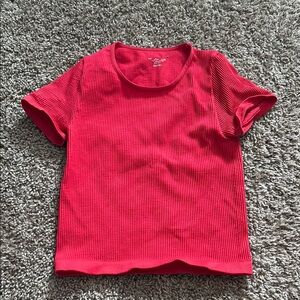 Red Ribbed Short Sleeve Top